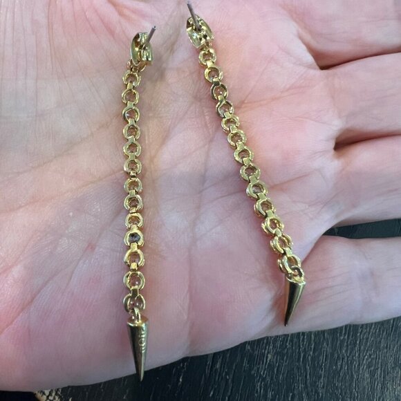 Gold Tone Bezel Set CZ Dangle Drop Earrings - Picture 3 of 5